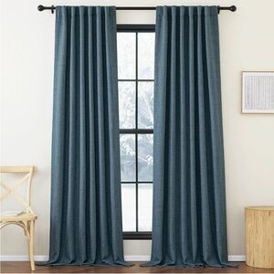 Faux Linen Room Darkening Curtain Set Rod Pocket/Back Tab Sound Reducing W50xL84